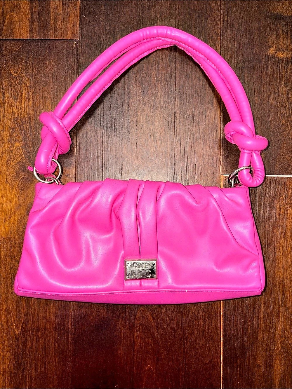 Madden NYC Hot Pink Ruched Shoulder Bag with Knotted Handle